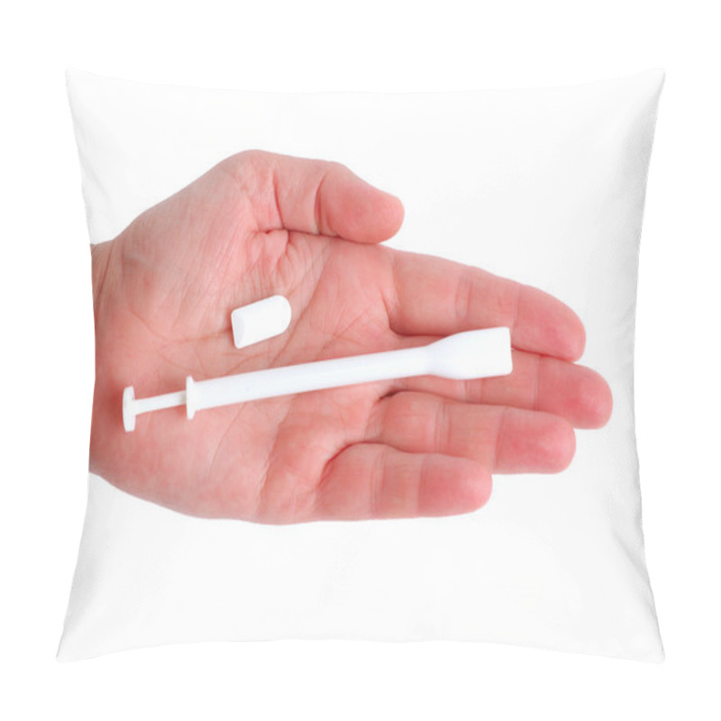 Personality  Vaginal Suppository In Woman Hand Isolated On White Pillow Covers