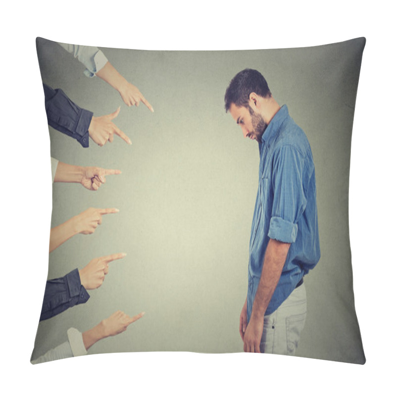 Personality  Accusation Of Guilty Person Man. Man Looking Down Fingers Pointing At Him Pillow Covers