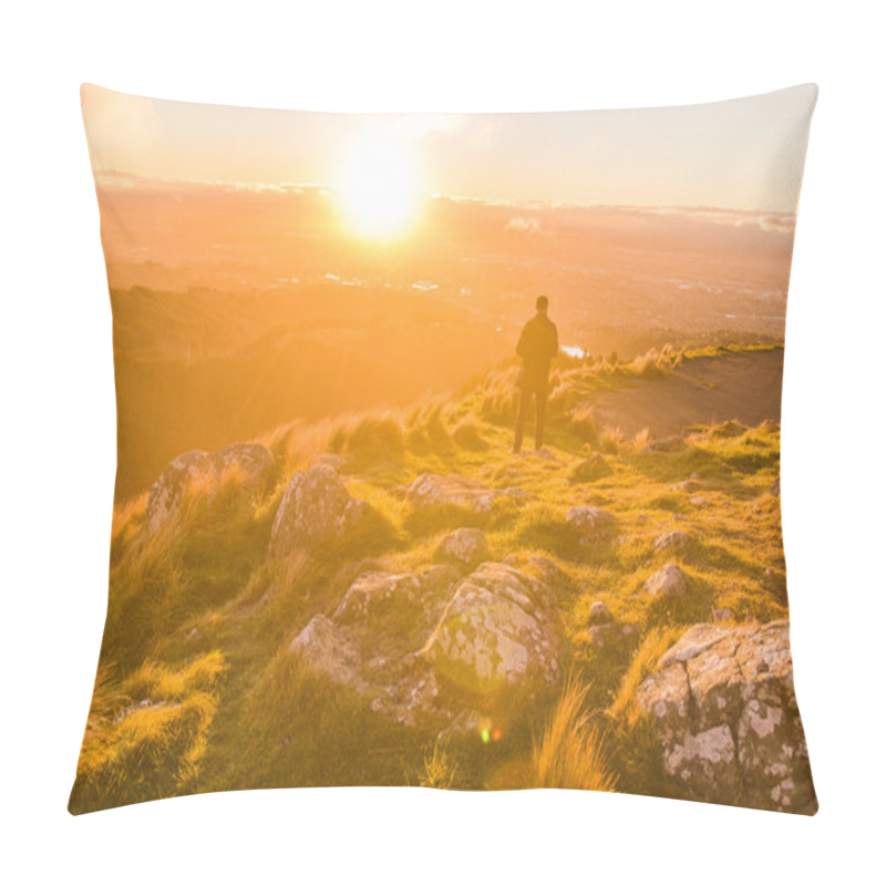 Personality  Man In Sunset At The Mountaintop Pillow Covers