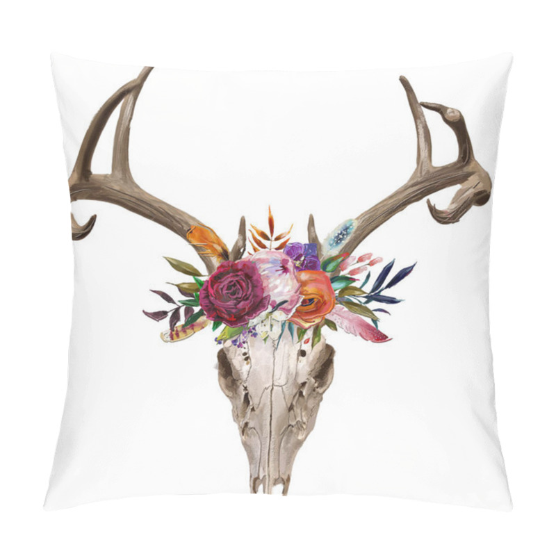 Personality  Deer Skull With Floral Wreath Pillow Covers