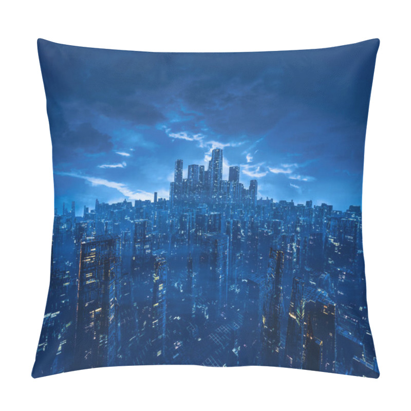 Personality  Metropolis Of The Future / 3D Illustration Of Dark Futuristic Science Fiction Cyberpunk City Under Cloudy Night Sky Pillow Covers