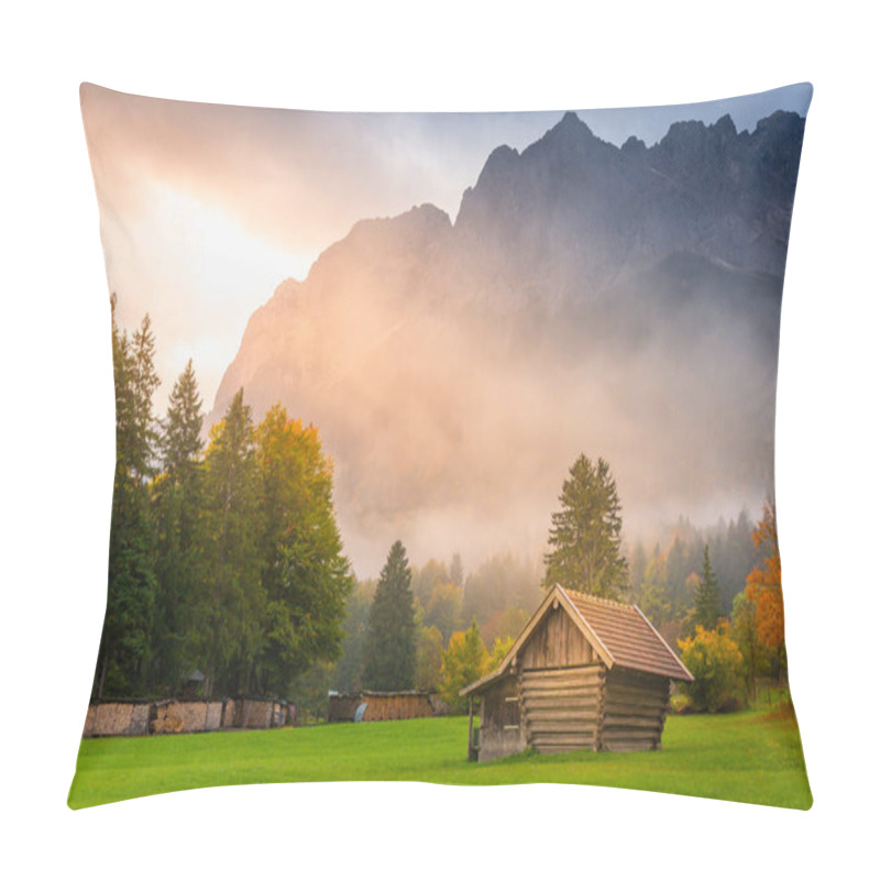 Personality  Bavarian Alps And Wooden Barn At Sunset, Garmisch Partenkirchen, Germany Pillow Covers