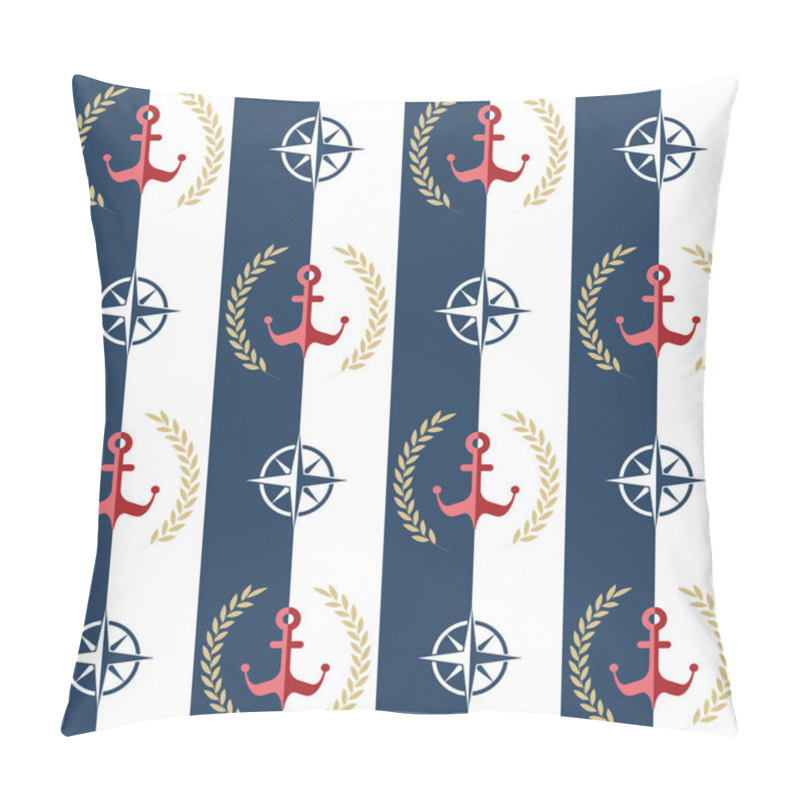 Personality  Nautical Pattern, Seamless Vector Illustration With Anchor And Leaf Wreath, Rose Of Wind Pillow Covers