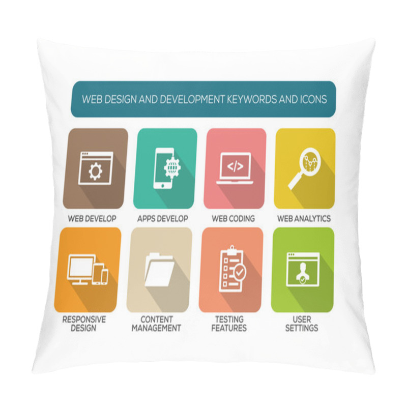 Personality  Flat Icons Set With Keywords Pillow Covers