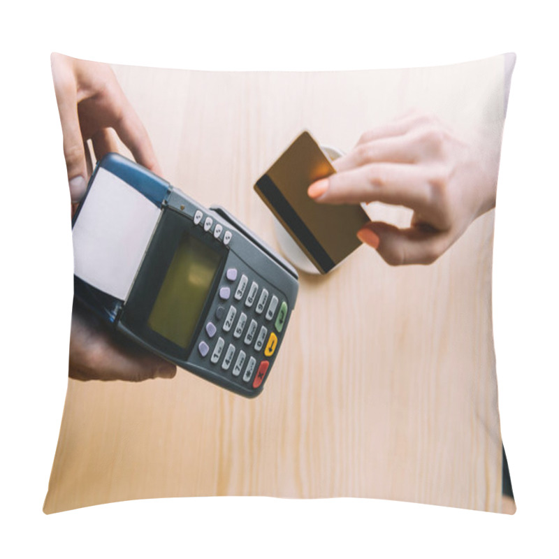 Personality  Payment With Credit Card By Woman Pillow Covers