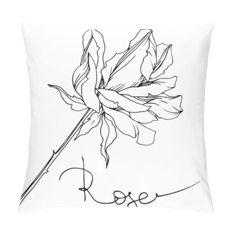 Personality  Vector Black And White Rose With Leaves Illustration Element Pillow Covers