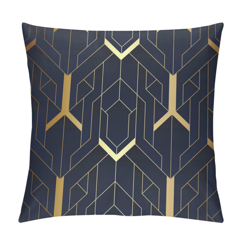 Personality  Abstract Art Luxury Dark Seamless Blue And Golden Pattern Pillow Covers