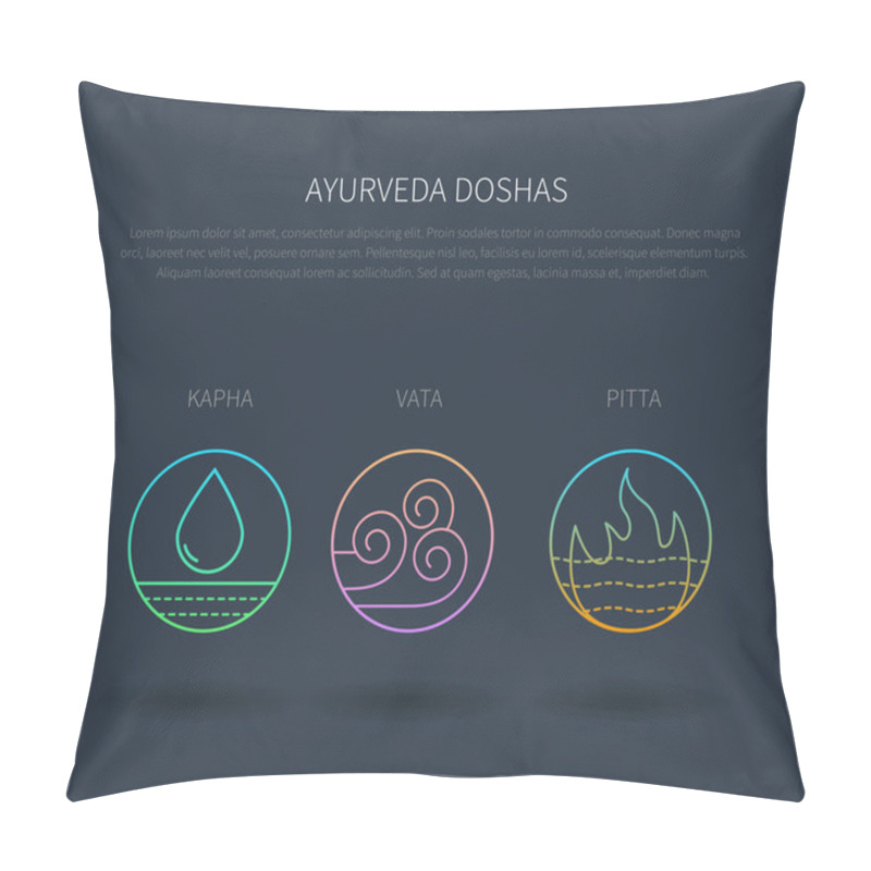 Personality  Ayurveda Doshas Vector Thin Icons Isolated On Dark Background Pillow Covers