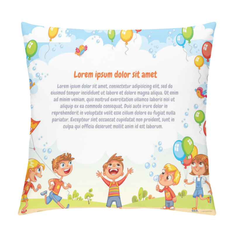 Personality  Boys And Girls Are Playing In The Amusement Park Pillow Covers