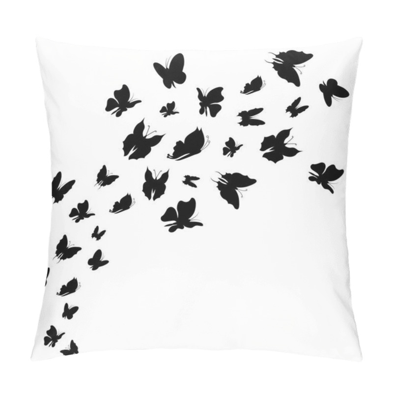 Personality  Silhouette Black Fly Flock Of Butterflies. Vector Pillow Covers