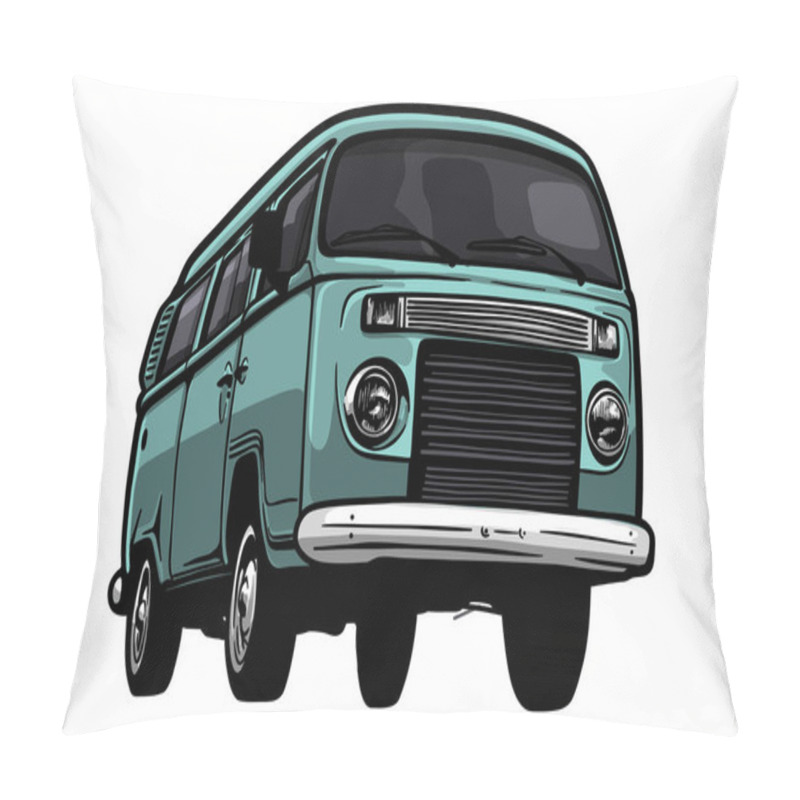 Personality  Retro Minivan Vector Illustration - Hand Drawn Pillow Covers