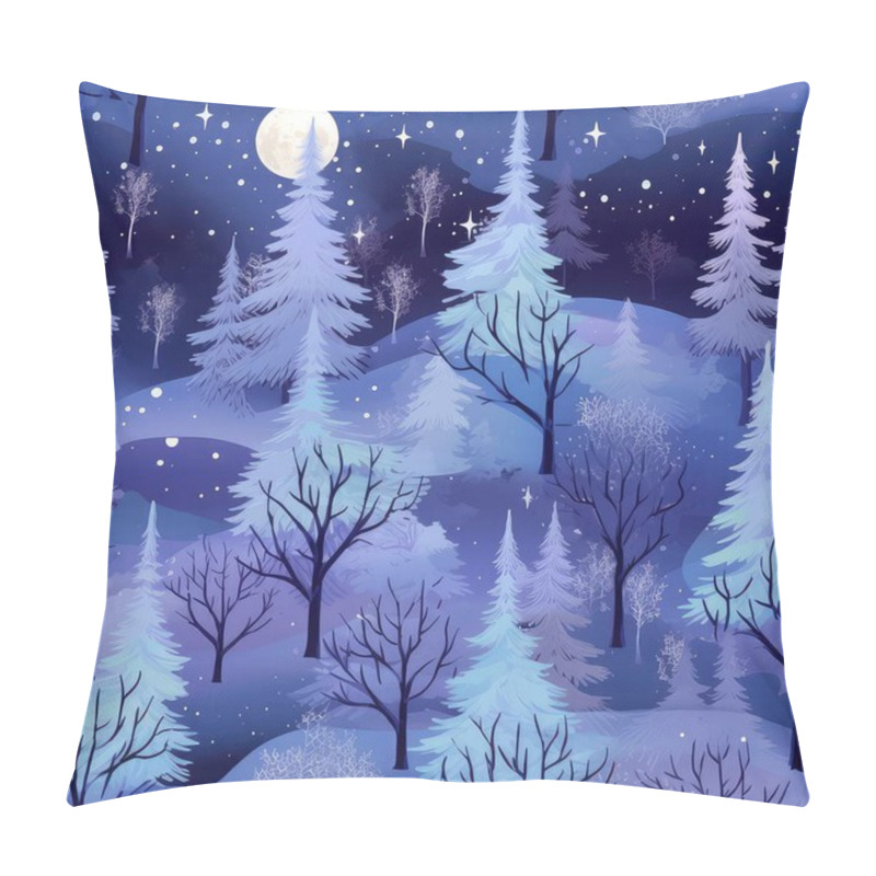 Personality  Magical Winter Landscape. Seamless Background Of A Winter Wonderland With Snowflakes, Christmas Trees, And Icicles. Illustration In A Whimsical Art Style Pillow Covers