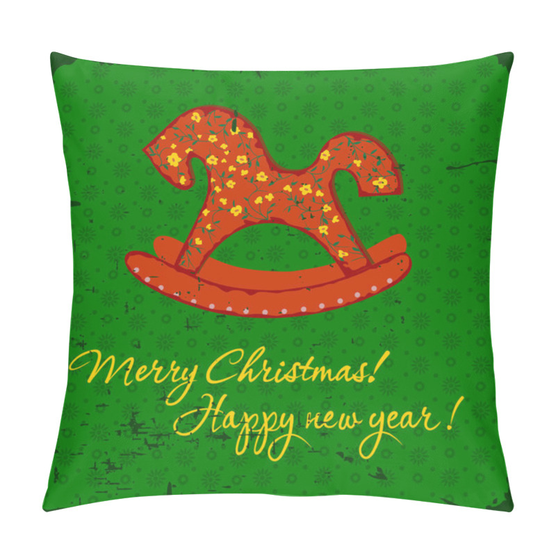 Personality  New Year And Christmas Card With Rocking Toy Horse Pillow Covers