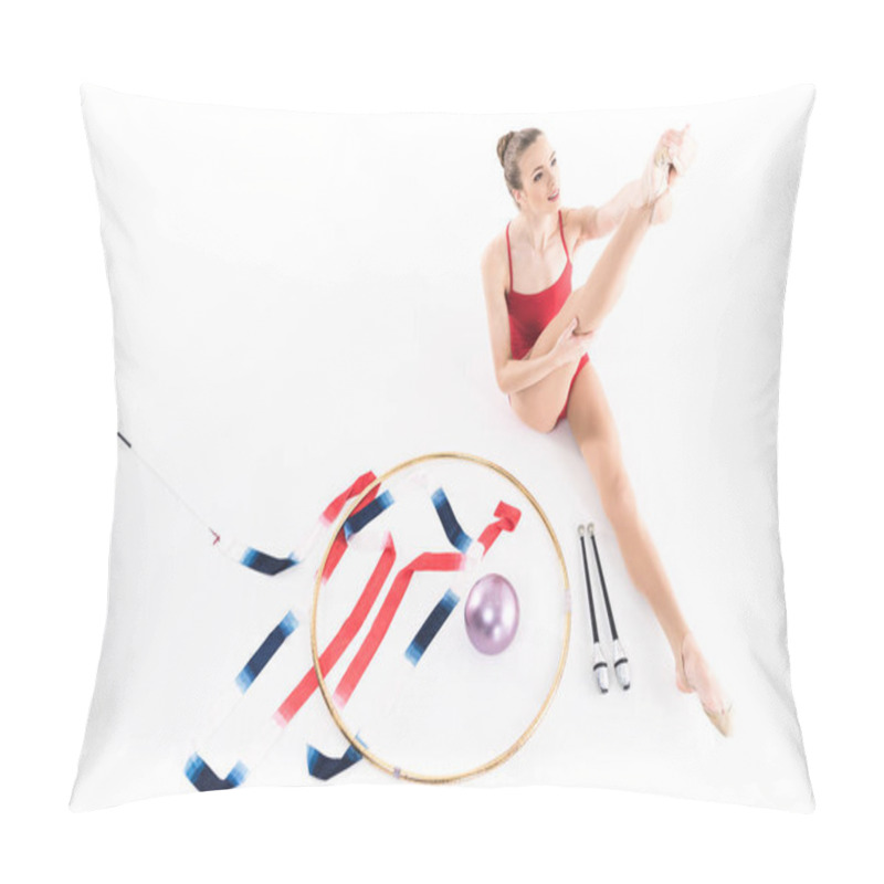 Personality  Girl Stretching Near Rhythmic Gymnastics Apparatus Pillow Covers