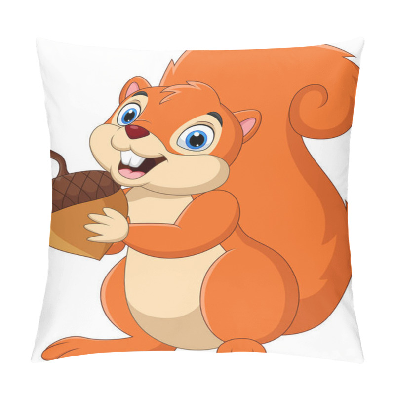 Personality  Vector Illustration Of Cartoon Squirrel Holding A Nut  Pillow Covers