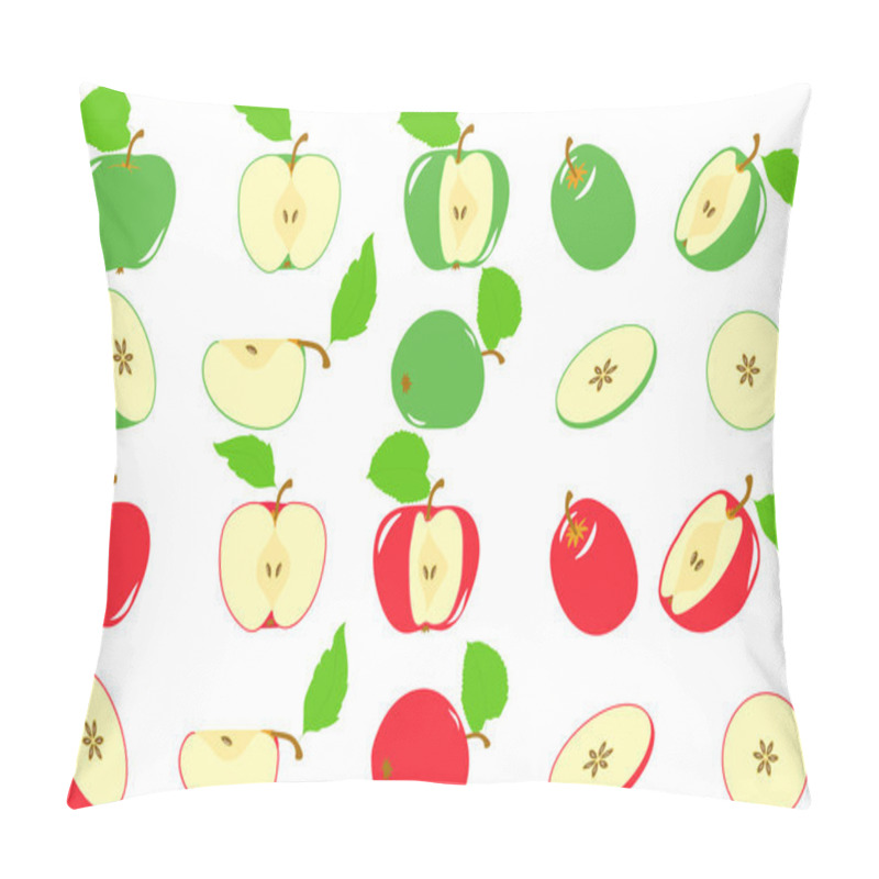 Personality  Green And Red Apples Slices, Collection Of Vector Illustrations On A Transparent Background Pillow Covers