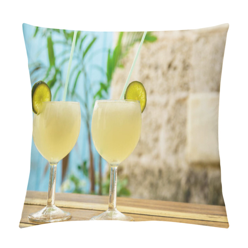 Personality  Two Glasses Of Frozen Daiquiri Cocktail With Lime On The Table Pillow Covers