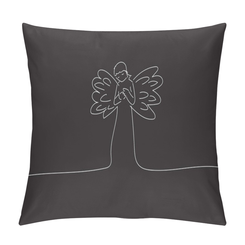 Personality  Drawing Sketch Of A Monochrome Angel Praying Vector Design. Pillow Covers