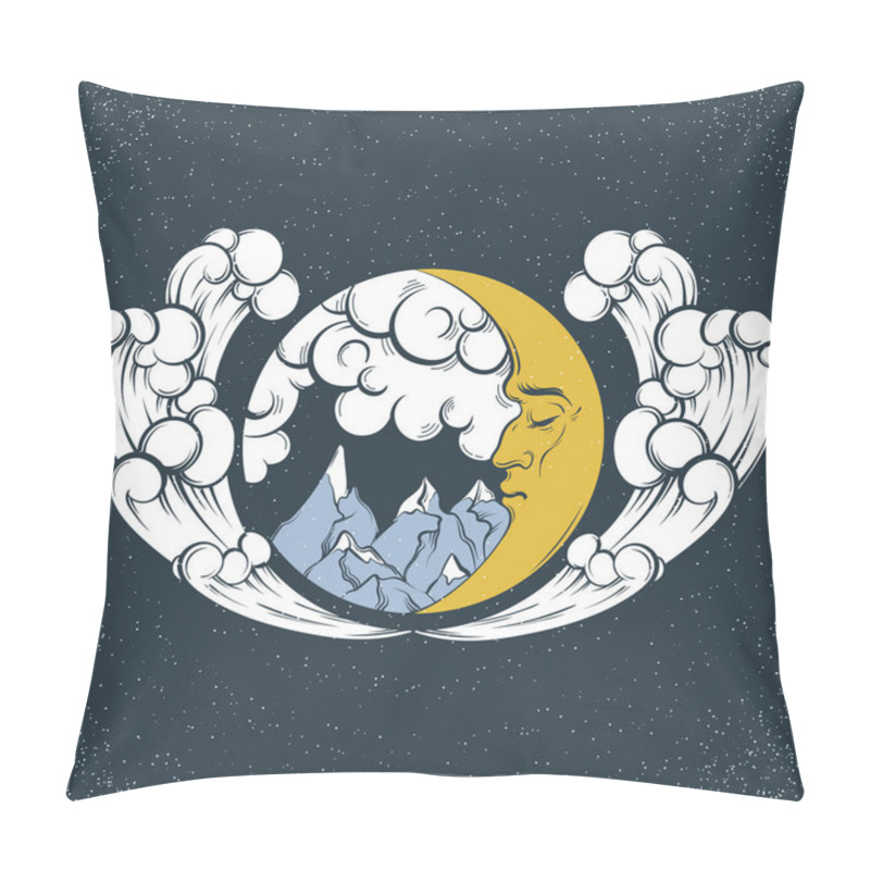 Personality  Vector Hand Drawn Illustration Of Landscape With Moon Pillow Covers