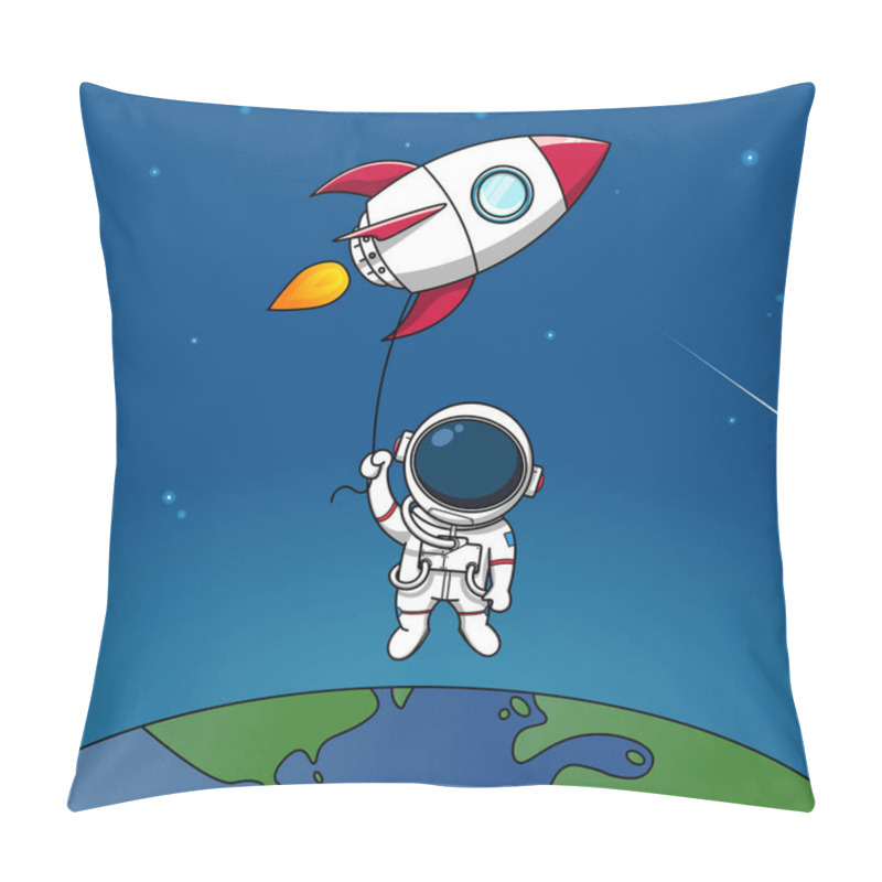 Personality  Cute Astronauts Fly Into The Sky On A Rocket Illustration Pillow Covers