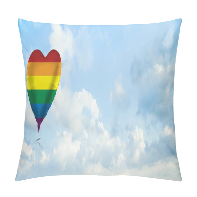 Personality  LGBT Flag On Heart-shaped Balloon Against Sky Clouds Background.  Pillow Covers