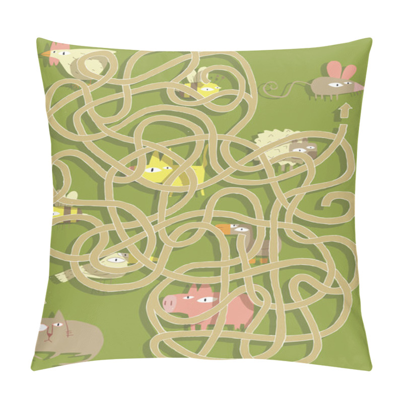 Personality  Cat And Mouse Maze Game. Solution In Hidden Layer! Pillow Covers