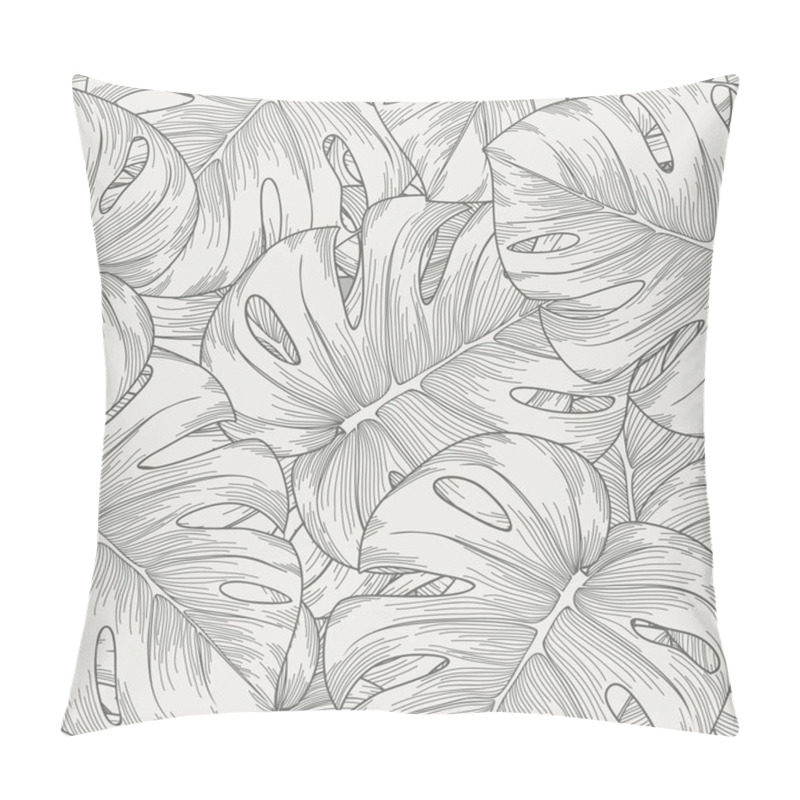 Personality  Seamless Background. Leaves Monster With Outline Pillow Covers