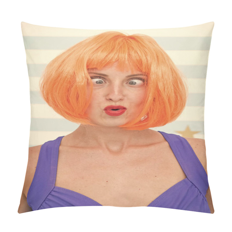 Personality  Crazy Girl With Orange Hair. Crazy Emotions On Face Of Girl. Feelings And Emotions Concept. Crazy Eyes Of Cosplay Girl. Going Crazy. Woman With Funny Eyes Strabismus. Pillow Covers