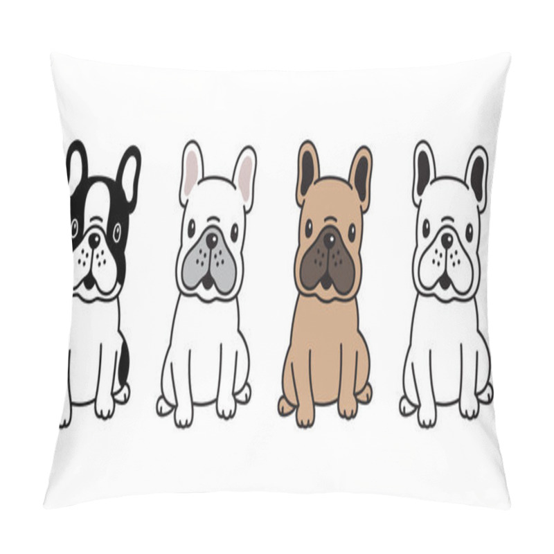 Personality  Dog Vector French Bulldog Cartoon Character Icon Sitting Smile Logo Breed Illustration Pillow Covers