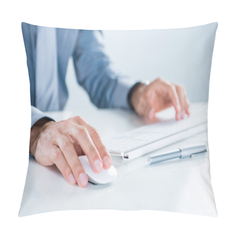 Personality  Businessman Using Computer Pillow Covers