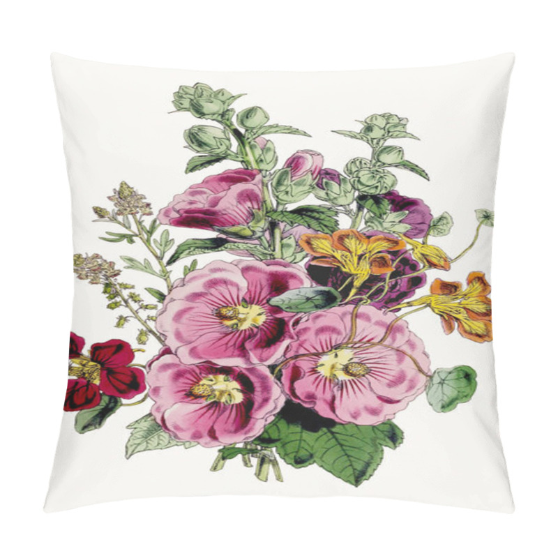 Personality  Botanical Flower Illustration. Exquisite Botanical Bouquet Showcasing Diverse Floral Species, Celebrating Biodiversity And Ecological Harmony Pillow Covers