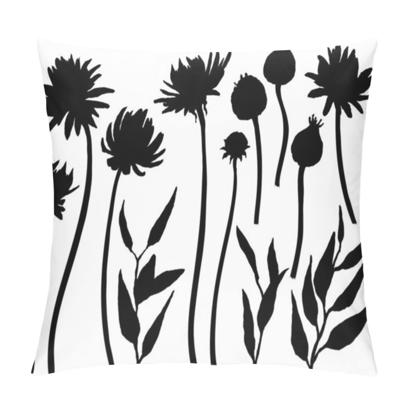 Personality  Silhouettes Of Asters And Chrysanthemums. Floral Elements Isolated On The White Background. Pillow Covers