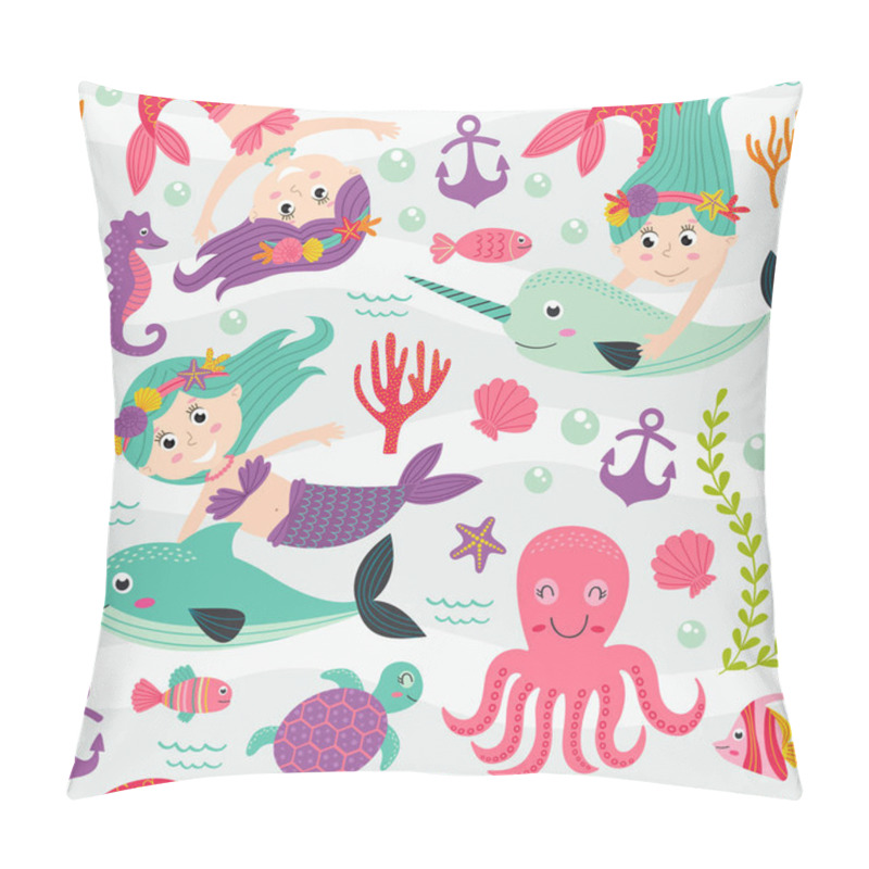 Personality  Seamless Pattern With Mermaid And Marine Animals  Pillow Covers