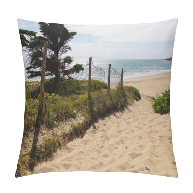 Personality  Sand Pathway Access To French Sea Coast Of Atlantic Beach Sea In Summer Day Pillow Covers