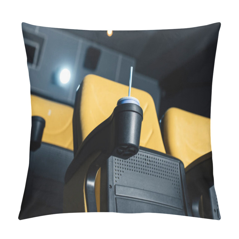 Personality  Selective Focus Of Cinema Seat With Disposable Cup With Straw In Cup Holder Pillow Covers