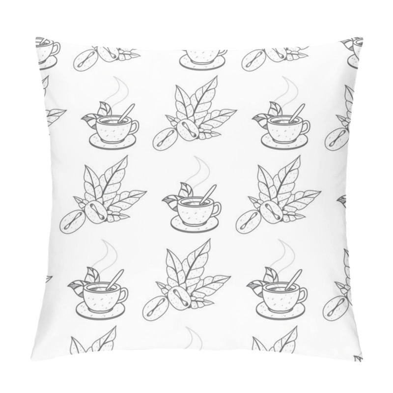 Personality  Seamless Pattern With Outline Drawings On The Theme Of Coffee. Coffee Beans And Coffee In The Cup. Pillow Covers