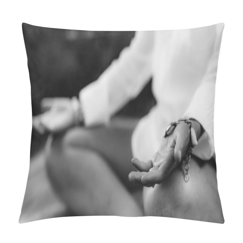 Personality  Woman Meditating, Balancing Energy. Hands In Mudra Position.  Pillow Covers