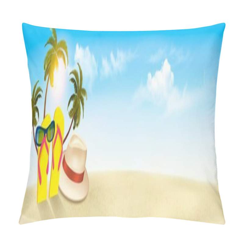 Personality  Tropical Seaside With Palms, A Beach Chair And A Suitcase. Vacat Pillow Covers