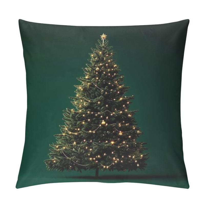 Personality  A Beautifully Lit Christmas Tree Adorned With Golden Lights And A Star On Top. Pillow Covers