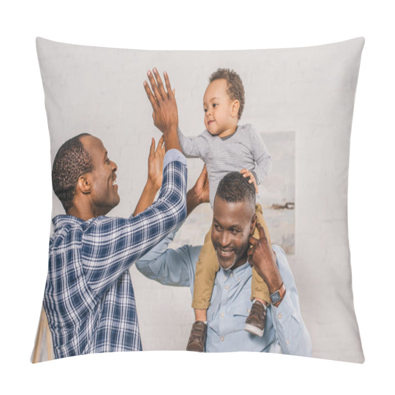 Personality  Happy African American Family Having Fun And Giving High Five At Home Pillow Covers