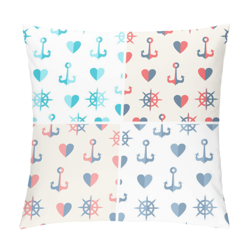 Personality  Navy Vector Seamless Patterns Set Anchor, Steering Wheels And Hearts Pillow Covers