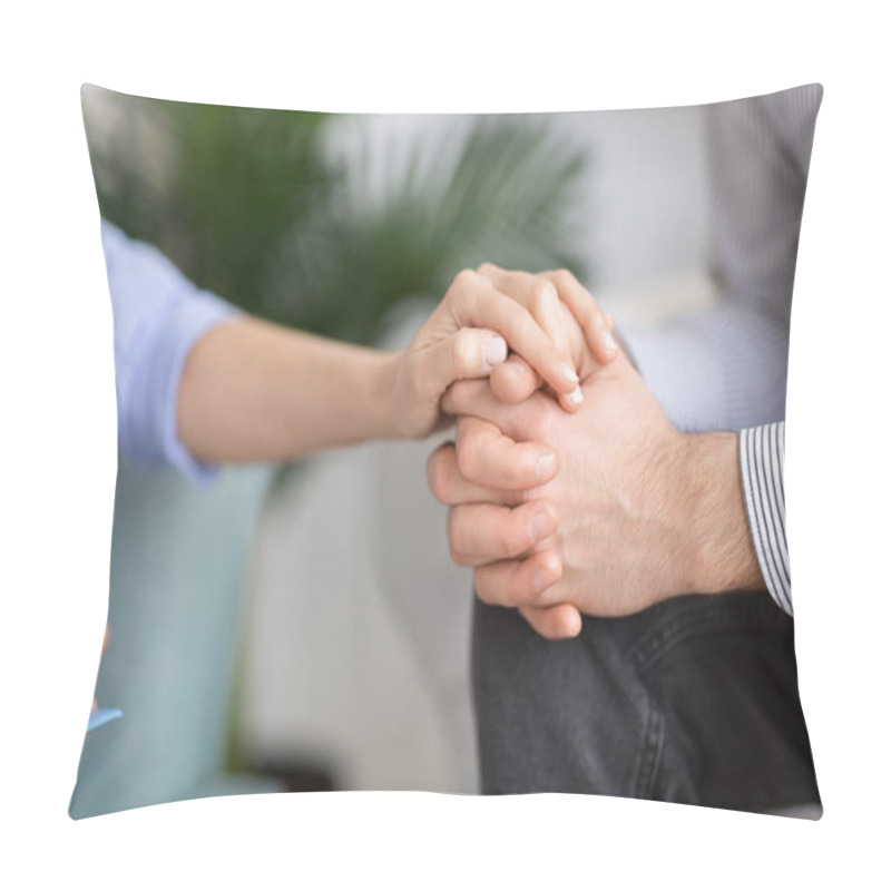 Personality  Woman Holding Mans Hand In Support Gesture Pillow Covers