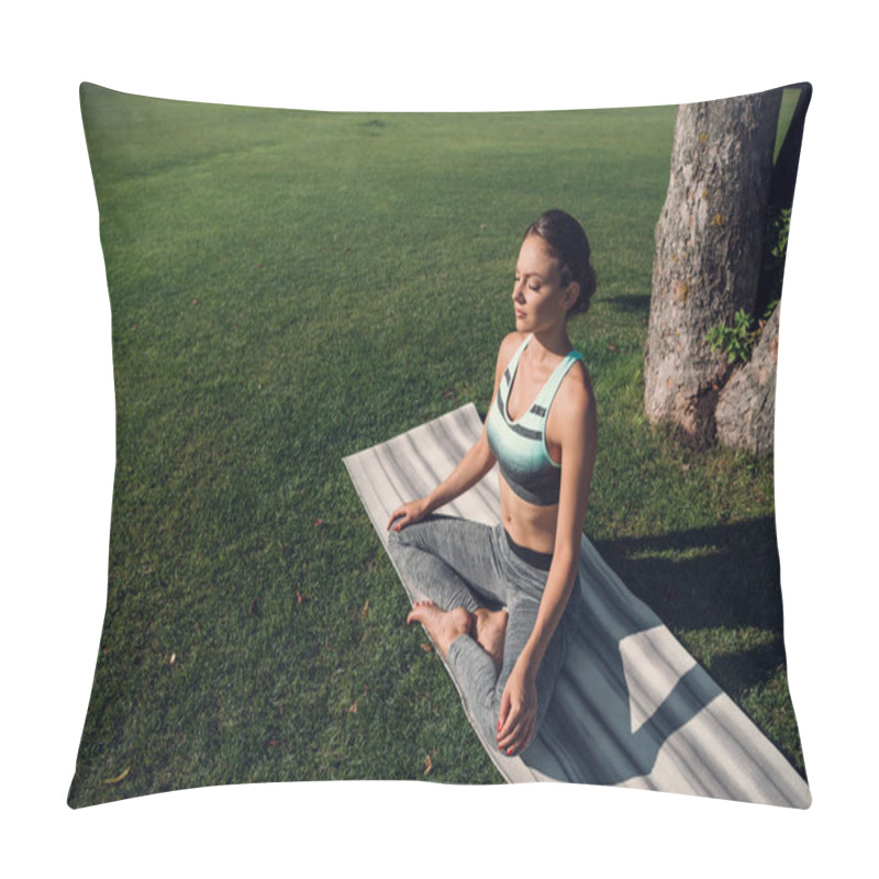 Personality  Caucasian Woman Practicing Lotus Pose Pillow Covers