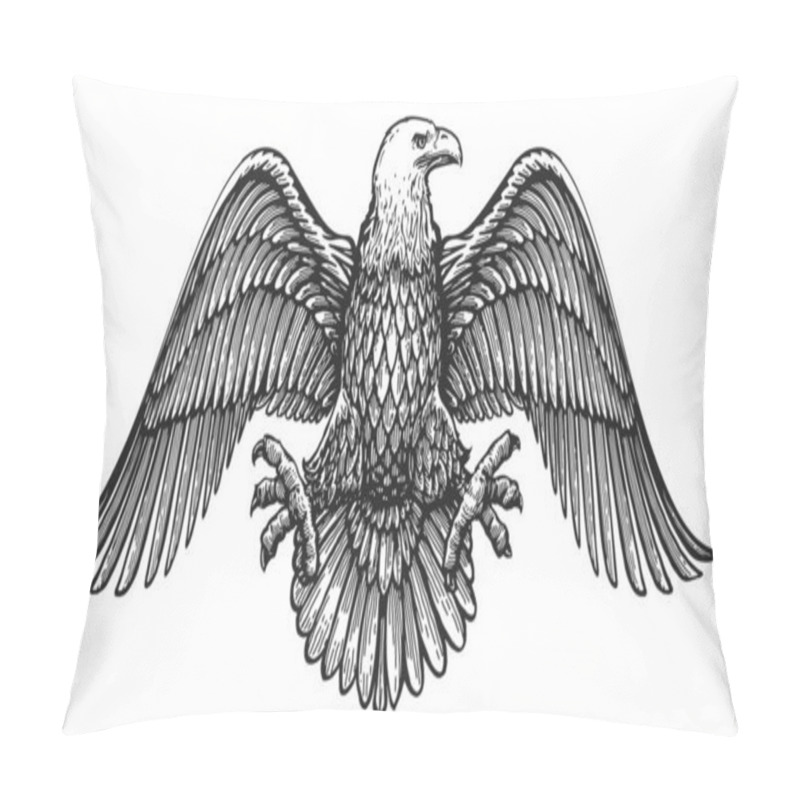 Personality  Bald Eagle With Spread Wings. Hand Drawn Sketch Bird Illustration In Vintage Engraving Style. Royal Emblem Pillow Covers