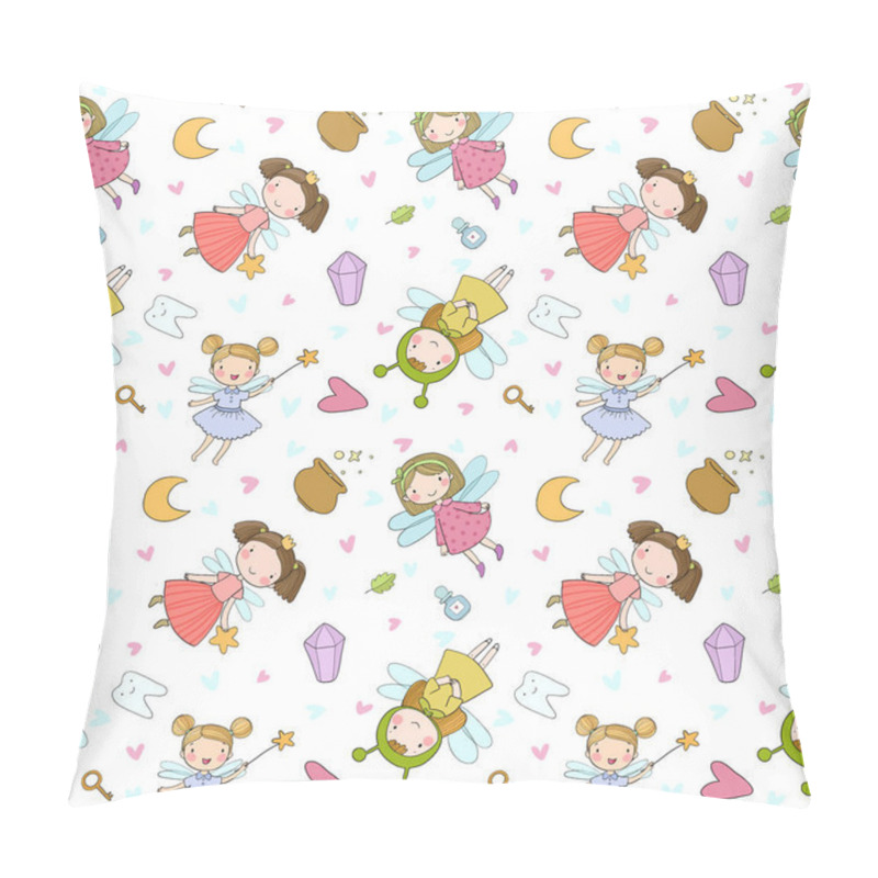 Personality  Pattern With Cute Cartoon Fairies. Fairy Elves. Childrens Illustration. Tooth Fairy Pillow Covers