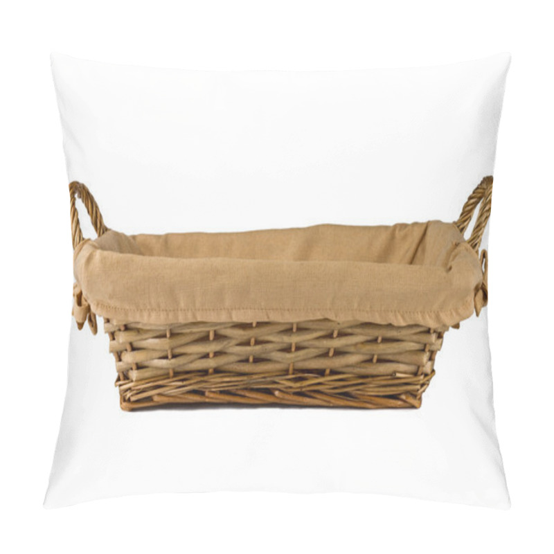 Personality  Empty Wooden Fruit Or Bread Basket Isolated On White Background Pillow Covers