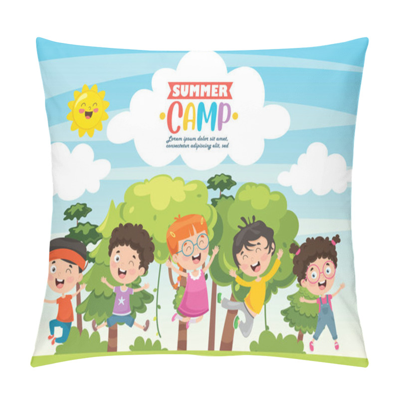 Personality  Vector Illustration Of Kids Summer Camp Pillow Covers