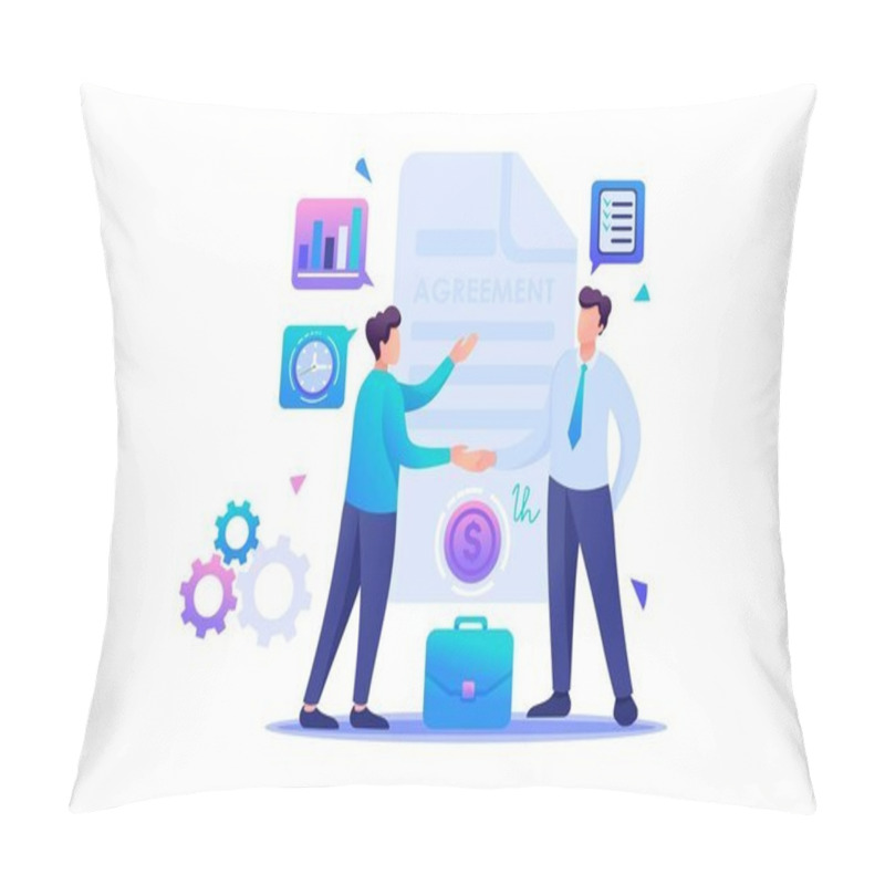 Personality  Businessmen Agreement Partners, Growth Revenue Schedules. Flat 2D Character. Concept For Web Design Pillow Covers