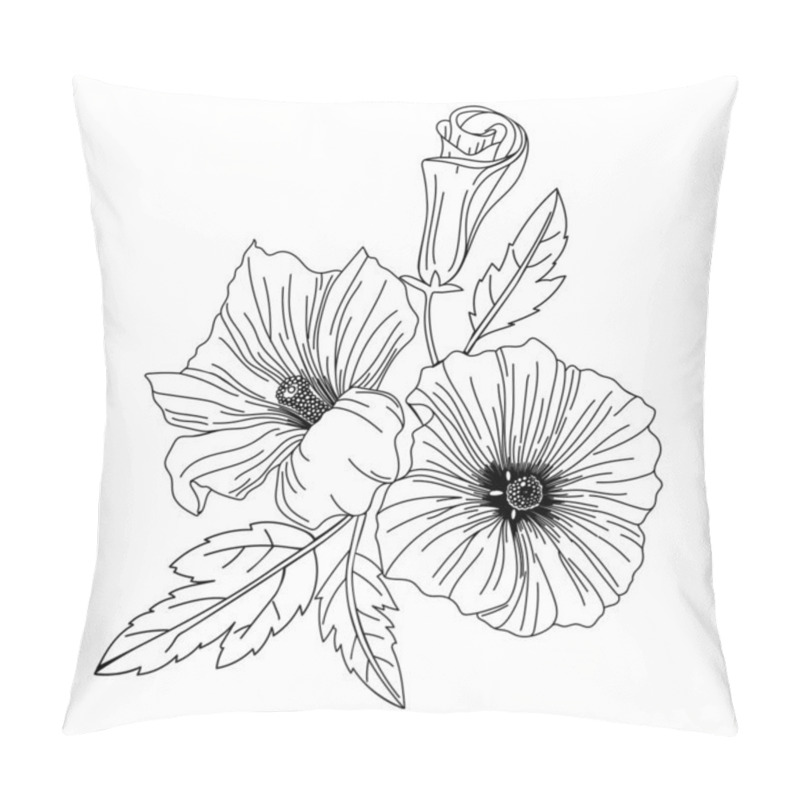 Personality  Hibiscus Flower Illustration. Modern Botanical Drawing For Pattern, Logo, Template, Banner, Posters, Invitation, And Greeting Card Design. Black Hibiscus Outline. Tropical Flower Design. Pillow Covers