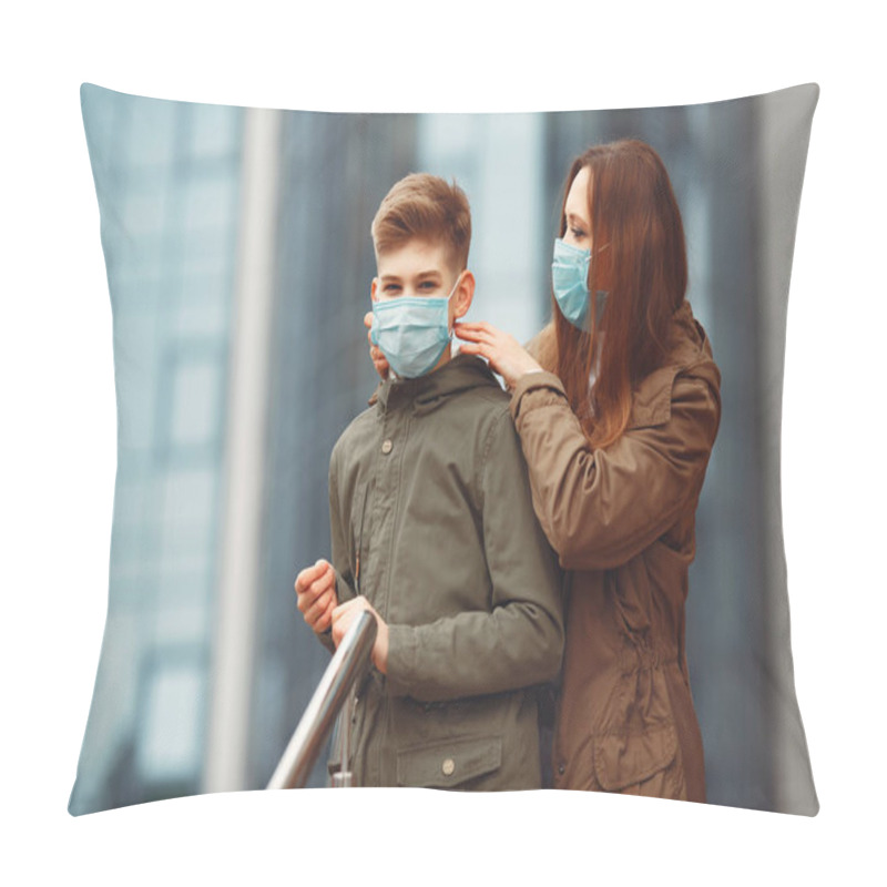 Personality  Mother And Son Are Wearing Disposable Masks Pillow Covers